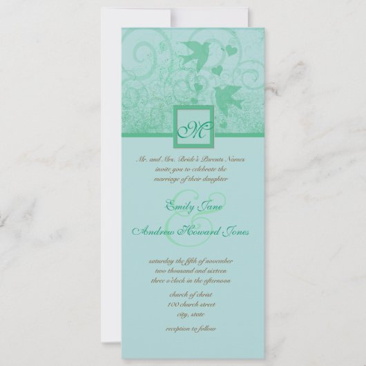 Flying Tortelduifjes bruiloft uitnodiging (Voorkant)