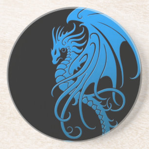 Flying Tribal Dragon - blauw op zwart Zandsteen Onderzetter