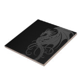 Flying Tribal Dragon - grijs op zwart Tegeltje (Zijkant)