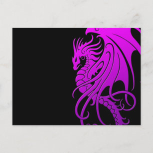 Flying Tribal Dragon - paars op zwart Briefkaart