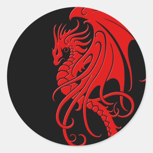 Flying Tribal Dragon - rood op zwart Ronde Sticker (Voorkant)