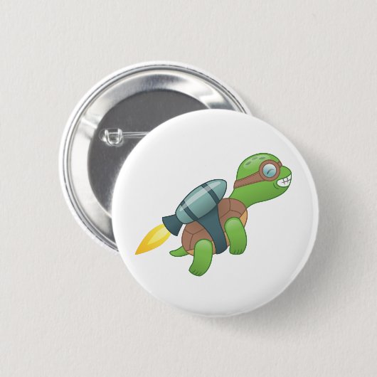 Flying Turtle with a Jetpack Ronde Button 5,7 Cm (Voorkant /achterkant)
