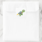 Flying Turtle with a Jetpack Vierkante Sticker (Tas)