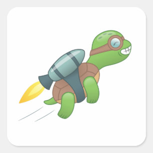 Flying Turtle with a Jetpack Vierkante Sticker