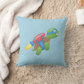 Flying Turtle with a Red Jetpack Blue Sierkussen (Deken)
