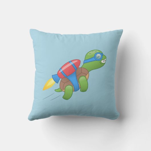 Flying Turtle with a Red Jetpack Blue Sierkussen (Achterkant)