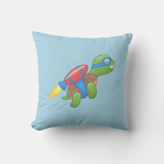 Flying Turtle with a Red Jetpack Blue Sierkussen (Voorkant)