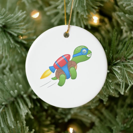 Flying Turtle with a Red Jetpack Ceramic Ornament (Boom)