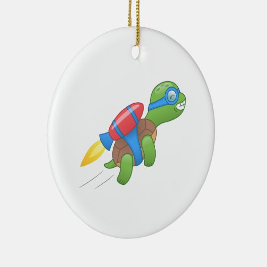 Flying Turtle with a Red Jetpack Ceramic Ornament (Rechts)