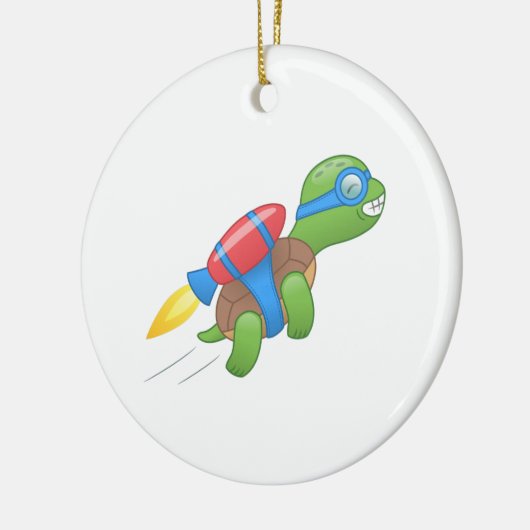 Flying Turtle with a Red Jetpack Ceramic Ornament (Links)