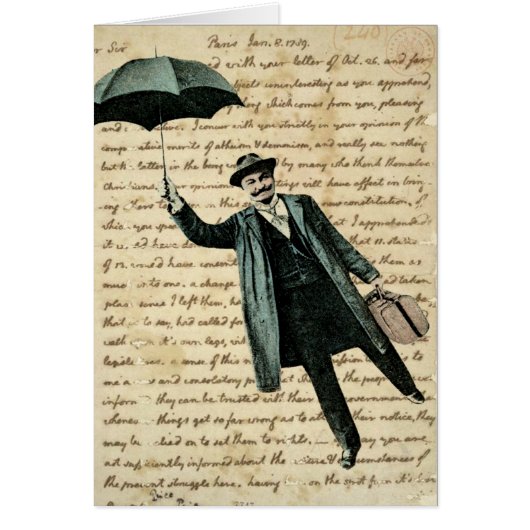 Flying Umbrella Man  Handwriting Note Card (Voorkant)
