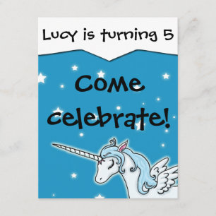 Flying Unicorn  Birthday Invitation Kaart