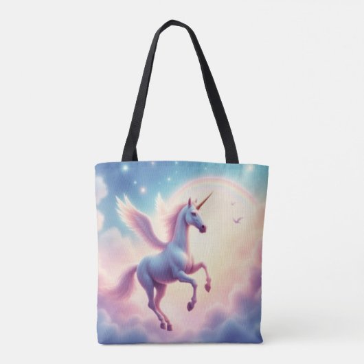 Flying Unicorn Bright Rainbow Clouds Illustration  Tote Bag (Achterkant)