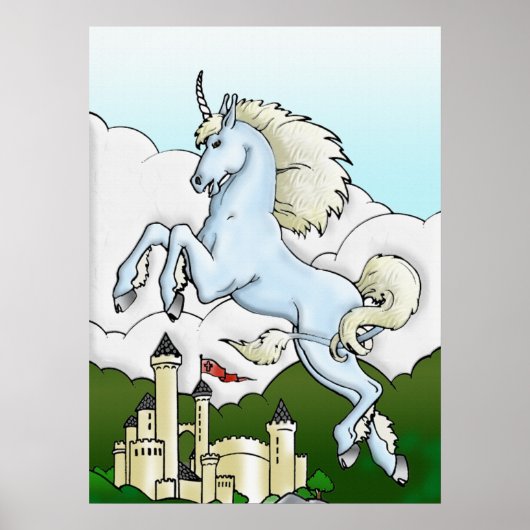 Flying Unicorn & Castle Fantasy Art Poster (Voorkant)
