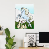 Flying Unicorn & Castle Fantasy Art Poster (Thuiskantoor)