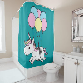 Flying Unicorn on Green Shower Curtain Douchegordijn