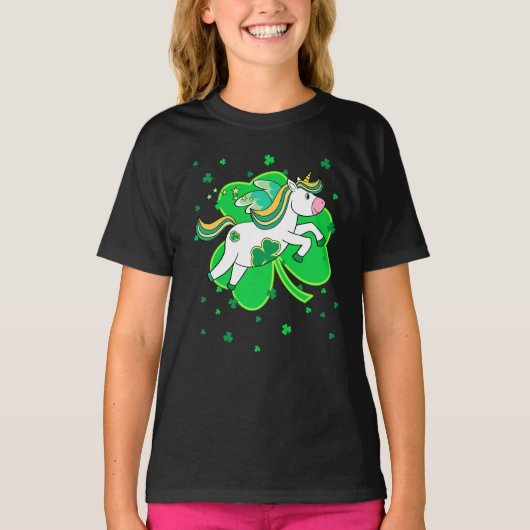 Flying Unicorn St Patricks Day Irish Shamrock T-shirt (Voorkant)