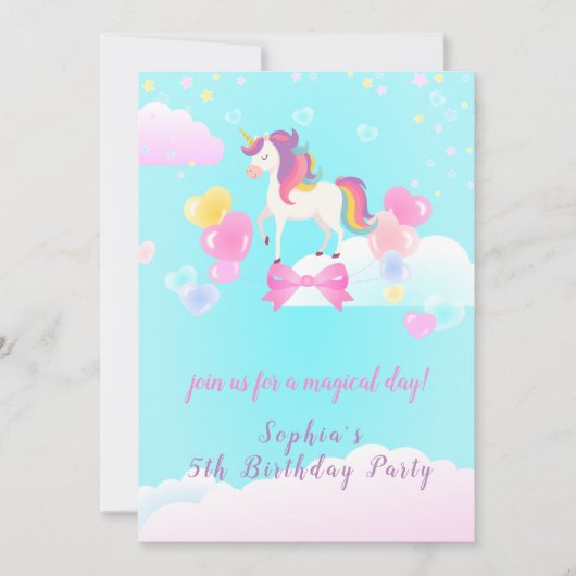 Flying Unicorn Verjaardag Uitnodiging (Voorkant)