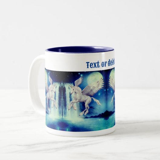 Flying Unicorn Waterfall Fantasy Gepersonaliseerd Tweekleurige Koffiemok (Voorkant links)