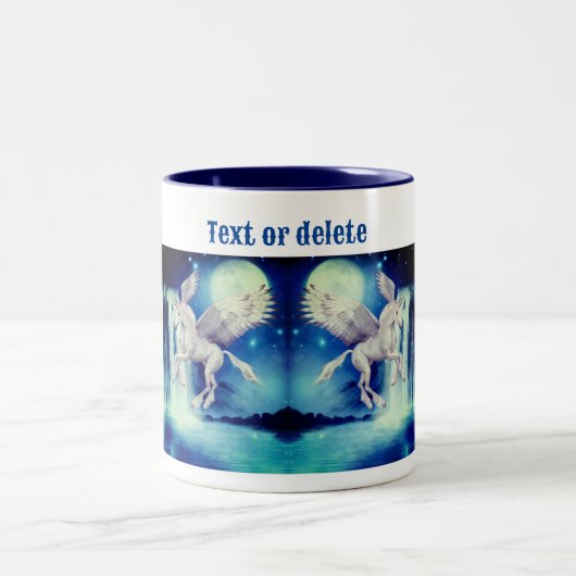 Flying Unicorn Waterfall Fantasy Gepersonaliseerd Tweekleurige Koffiemok (Center)