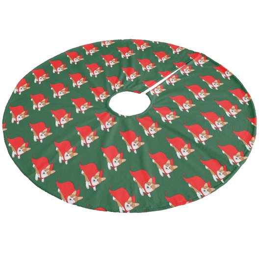 Flying Welsh Corgi met Red Cape Fleece Kerstboom Rok (Gekanteld)