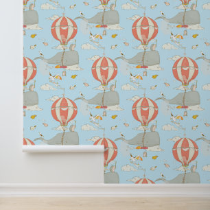 Flying Whale en grillige Dieren lichtblauw Behang