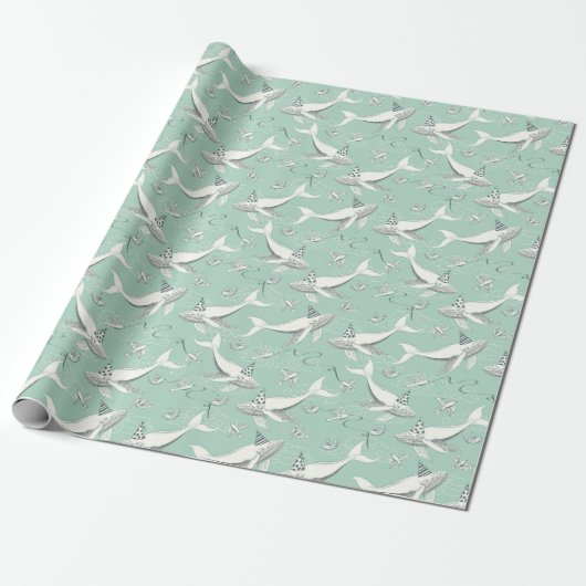 Flying Whale Party Patroon Cadeaupapier (Uitgerold)