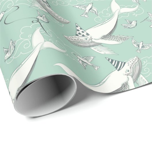 Flying Whale Party Patroon Cadeaupapier (Rol Hoek)