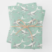 Flying Whale Party Patroon Inpakpapier Vel (In situ)
