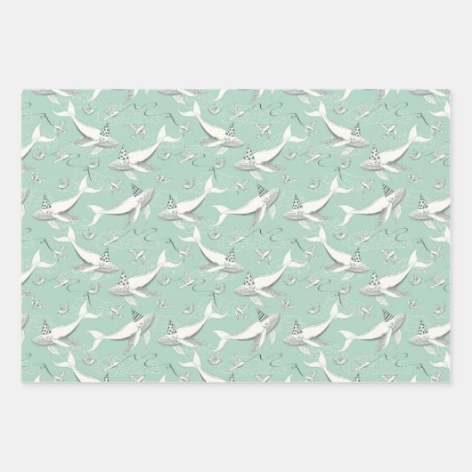 Flying Whale Party Patroon Inpakpapier Vel (Voorkant)