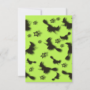 Flying witch among stars at Halloween night 3D