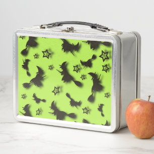 Flying witch among stars at Halloween night 3D 