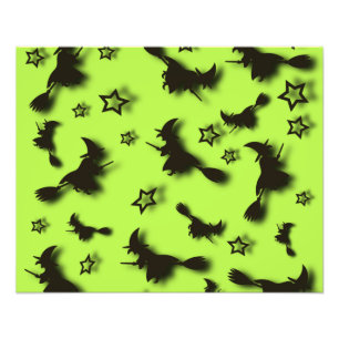 Flying witch among stars at Halloween night 3D Foto Afdruk