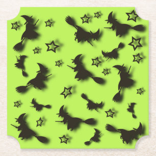 Flying witch among stars at Halloween night 3D Kartonnen Onderzetters