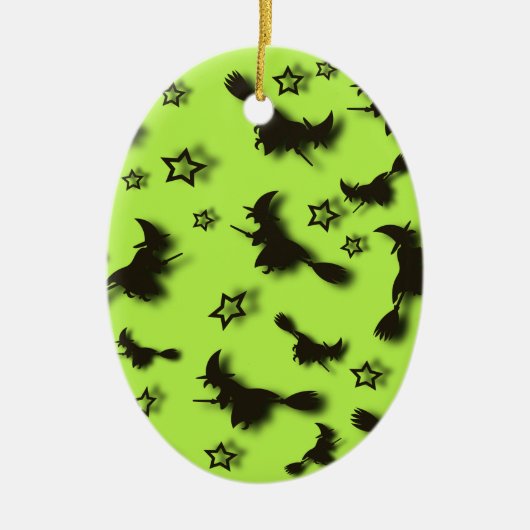 Flying witch among stars at Halloween night 3D Keramisch Ornament (Voorkant)