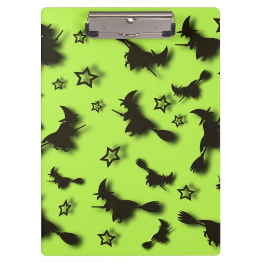 Flying witch among stars at Halloween night 3D Klembord (Voorkant)