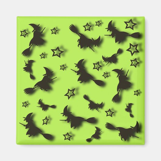 Flying witch among stars at Halloween night 3D Magneet (Voorkant)