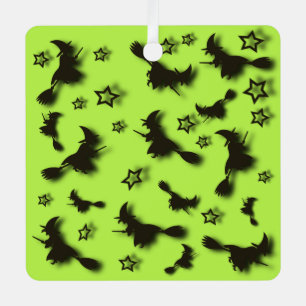 Flying witch among stars at Halloween night 3D Metalen Ornament