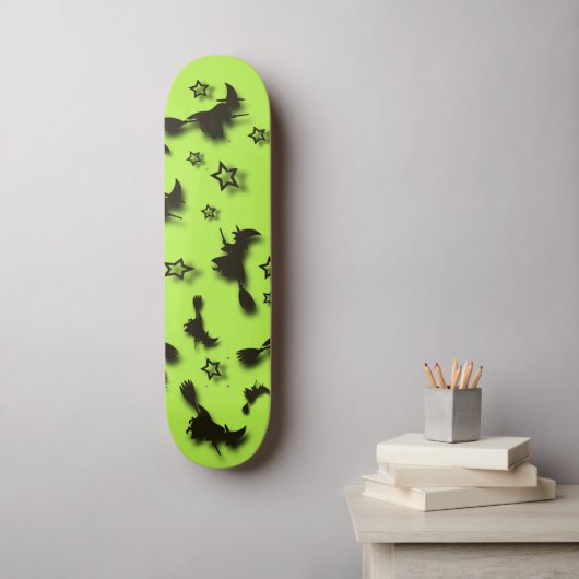 Flying witch among stars at Halloween night 3D Persoonlijk Skateboard (Muurkunst)