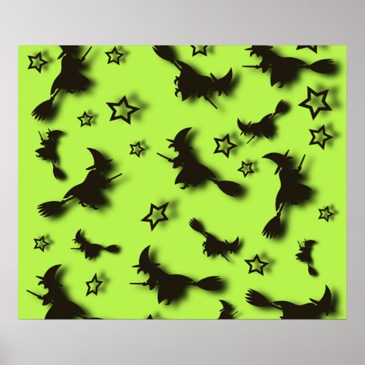 Flying witch among stars at Halloween night 3D Poster (Voorkant)