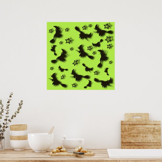 Flying witch among stars at Halloween night 3D Poster (Keuken)