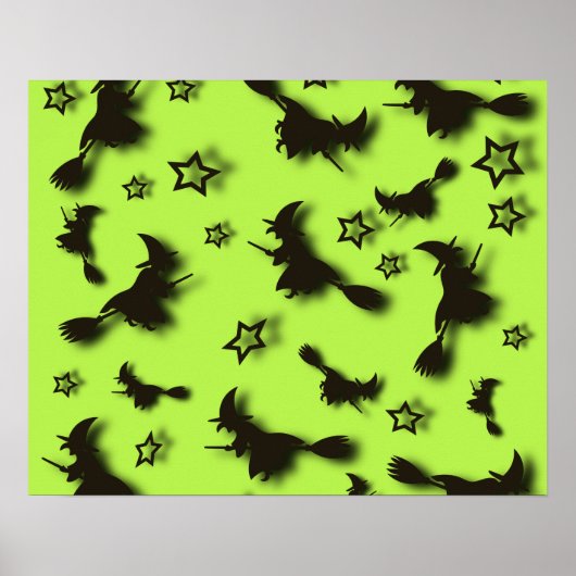 Flying witch among stars at Halloween night 3D Poster (Voorkant)