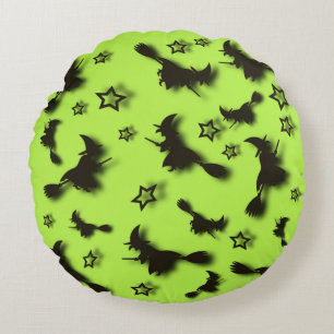 Flying witch among stars at Halloween night 3D Rond Kussen