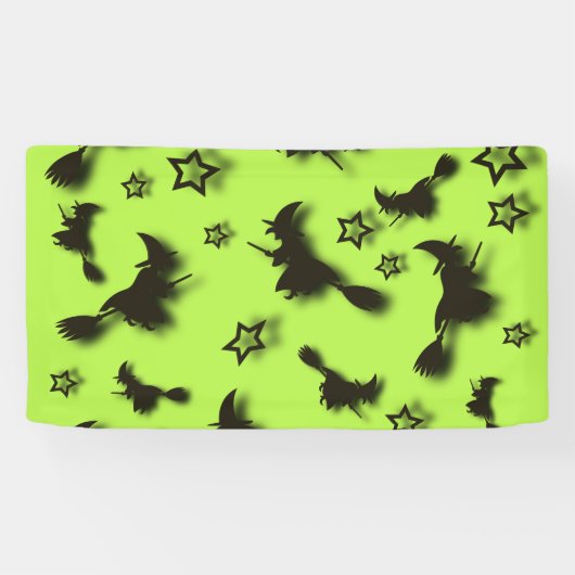 Flying witch among stars at Halloween night 3D Spandoek (Horizontaal)