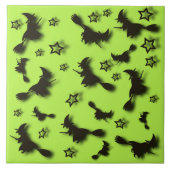 Flying witch among stars at Halloween night 3D Tegeltje (Voorkant)