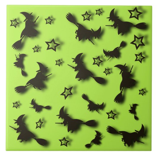 Flying witch among stars at Halloween night 3D Tegeltje (Voorkant)