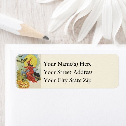 Flying Witch and Owls  Halloween Etiket (Insitu)