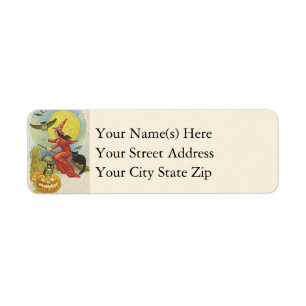 Flying Witch and Owls Halloween Etiket