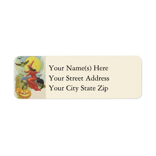 Flying Witch and Owls Halloween Etiket (Voorkant)