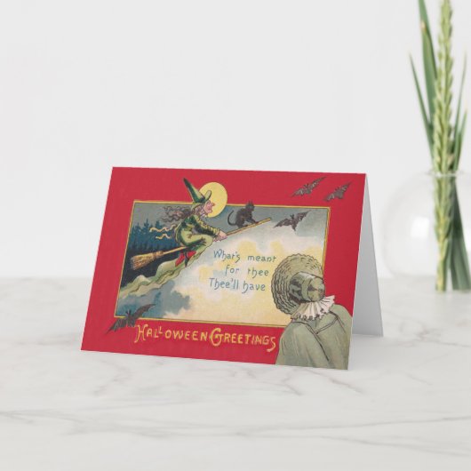 Flying Witch Black Cat Bat Full Moon Kaart (Voorkant)